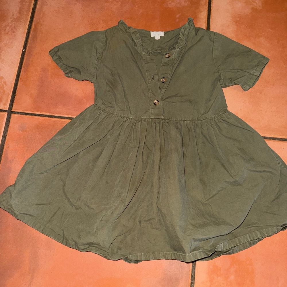 Charming Olive Green Kids Casual Dress